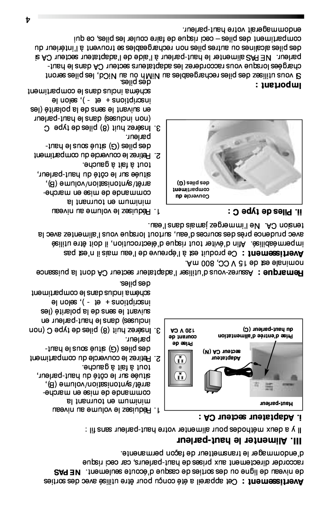 Recoton/Advent AW811 operation manual CA secteur Adaptateur 