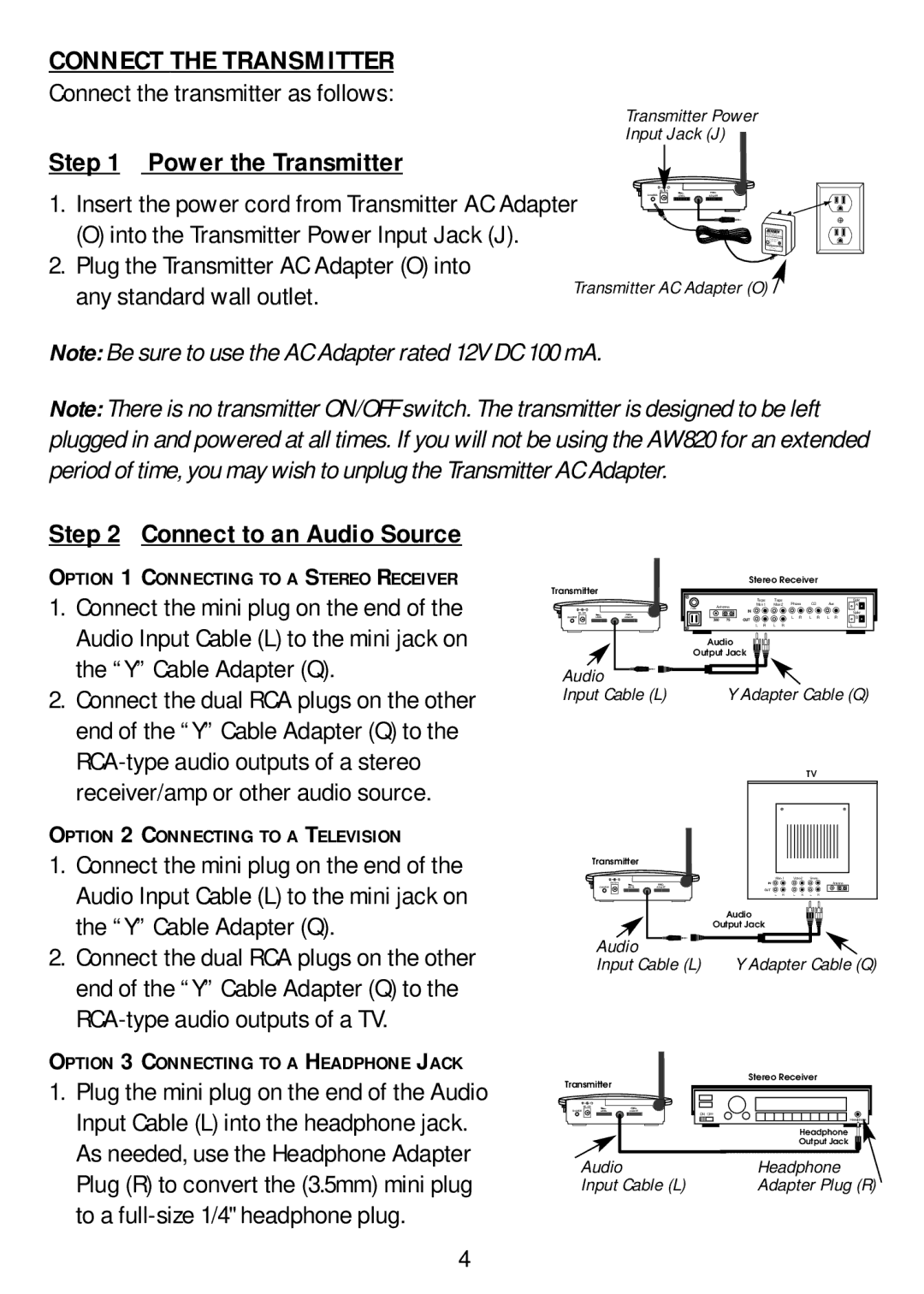 Recoton/Advent AW820 manual Connect the Transmitter 