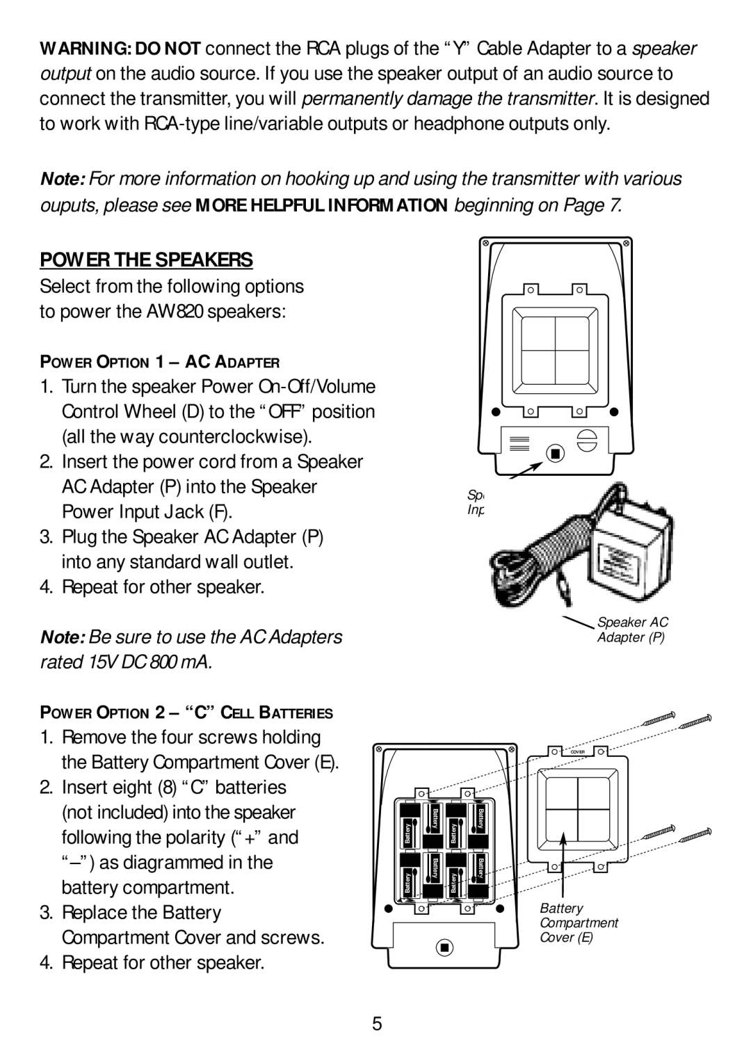 Recoton/Advent AW820 manual Power the Speakers, Repeat for other speaker 