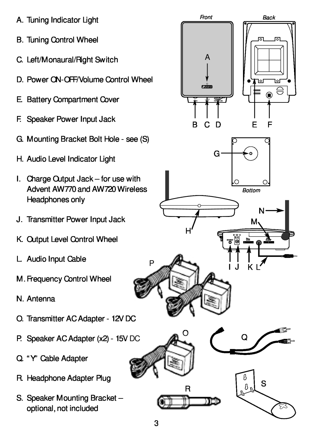 Recoton/Advent AW820 manual A.Tuning Indicator Light B.Tuning Control Wheel 