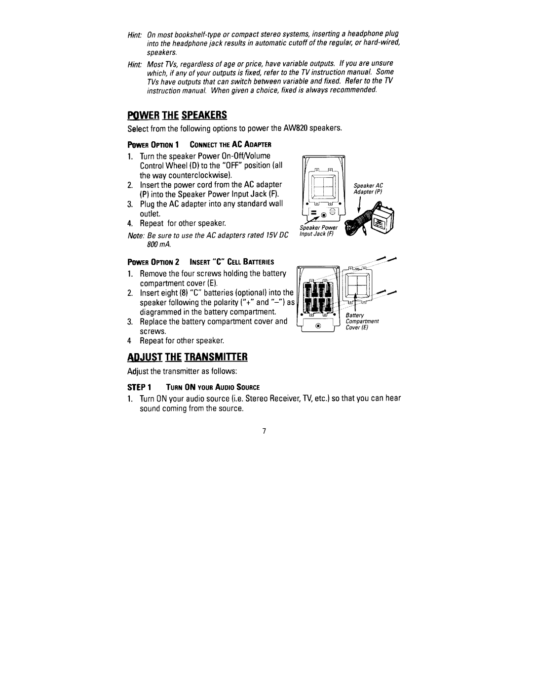 Recoton/Advent AW820 manual 
