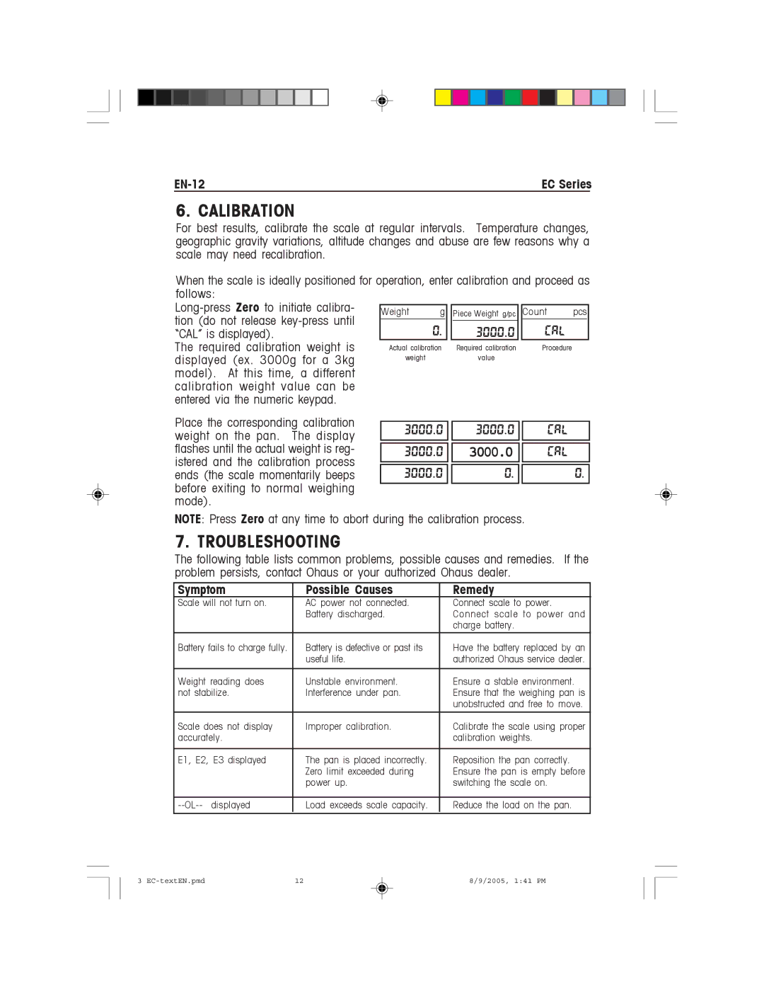 Recoton/Advent EC Series instruction manual Calibration, Troubleshooting, EN-12, Symptom Possible Causes Remedy 