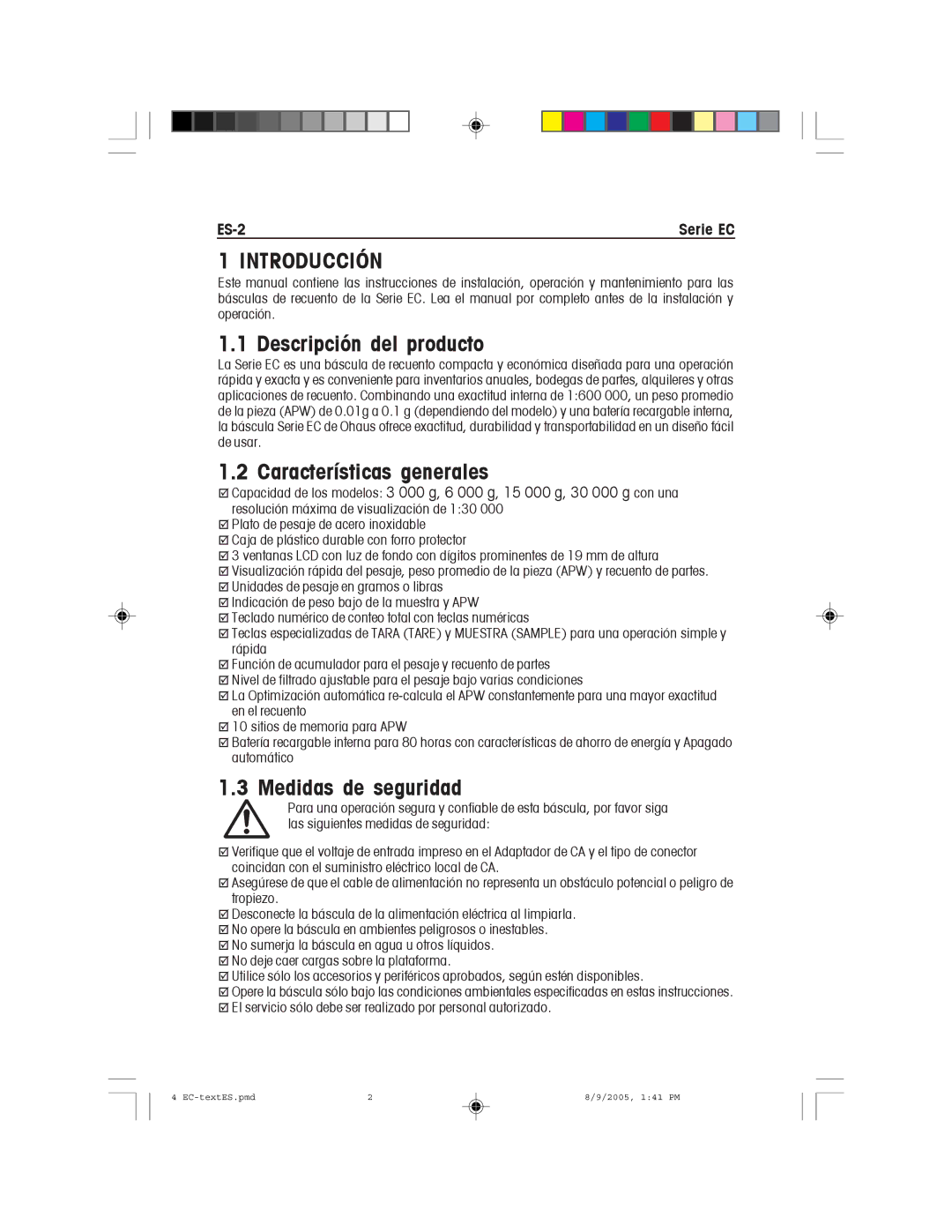 Recoton/Advent EC Series Introducción, Descripción del producto, Características generales, Medidas de seguridad, ES-2 