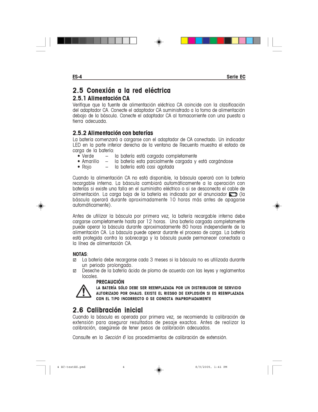 Recoton/Advent EC Series instruction manual Calibración inicial, ES-4Serie EC, Notas, Precaución 