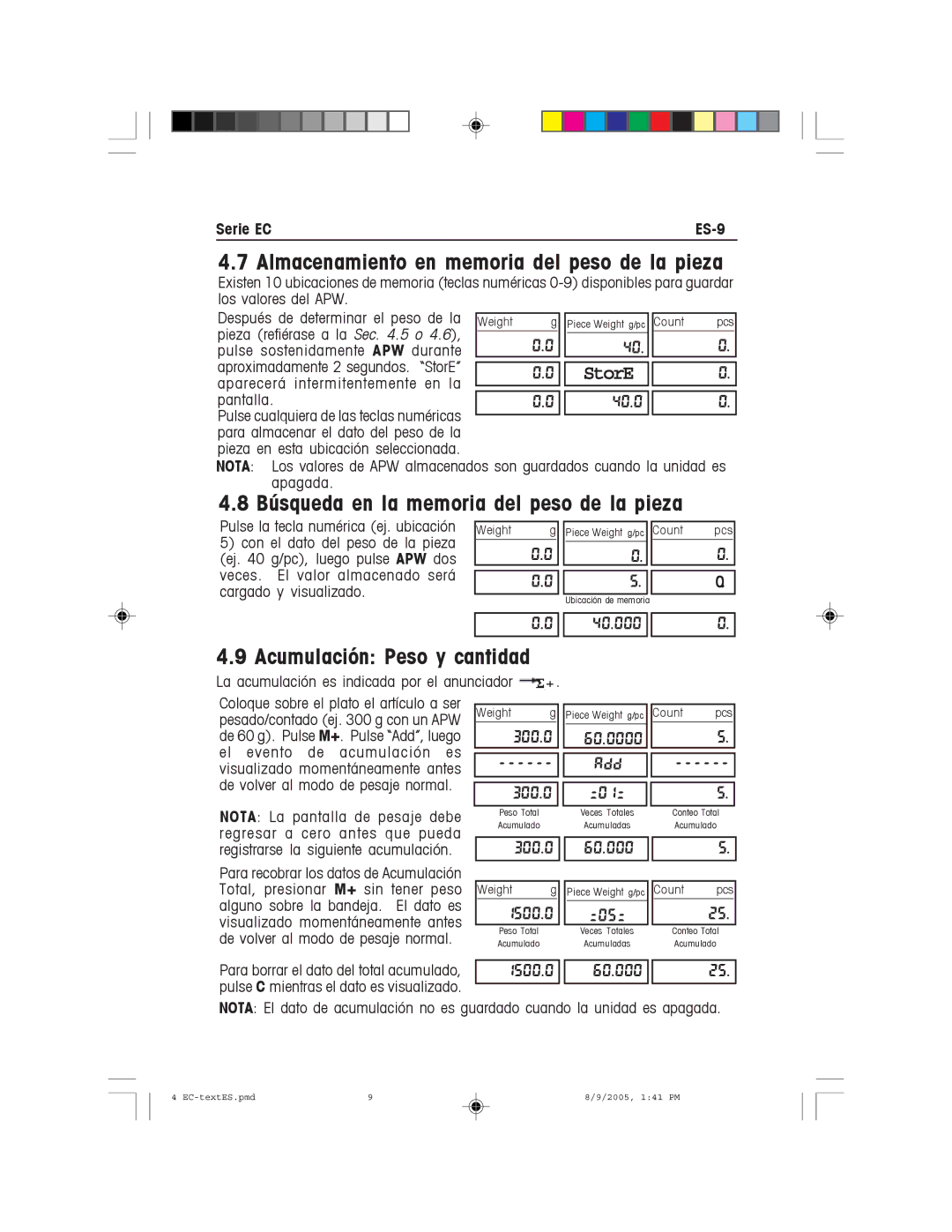 Recoton/Advent EC Series Almacenamiento en memoria del peso de la pieza, Búsqueda en la memoria del peso de la pieza 