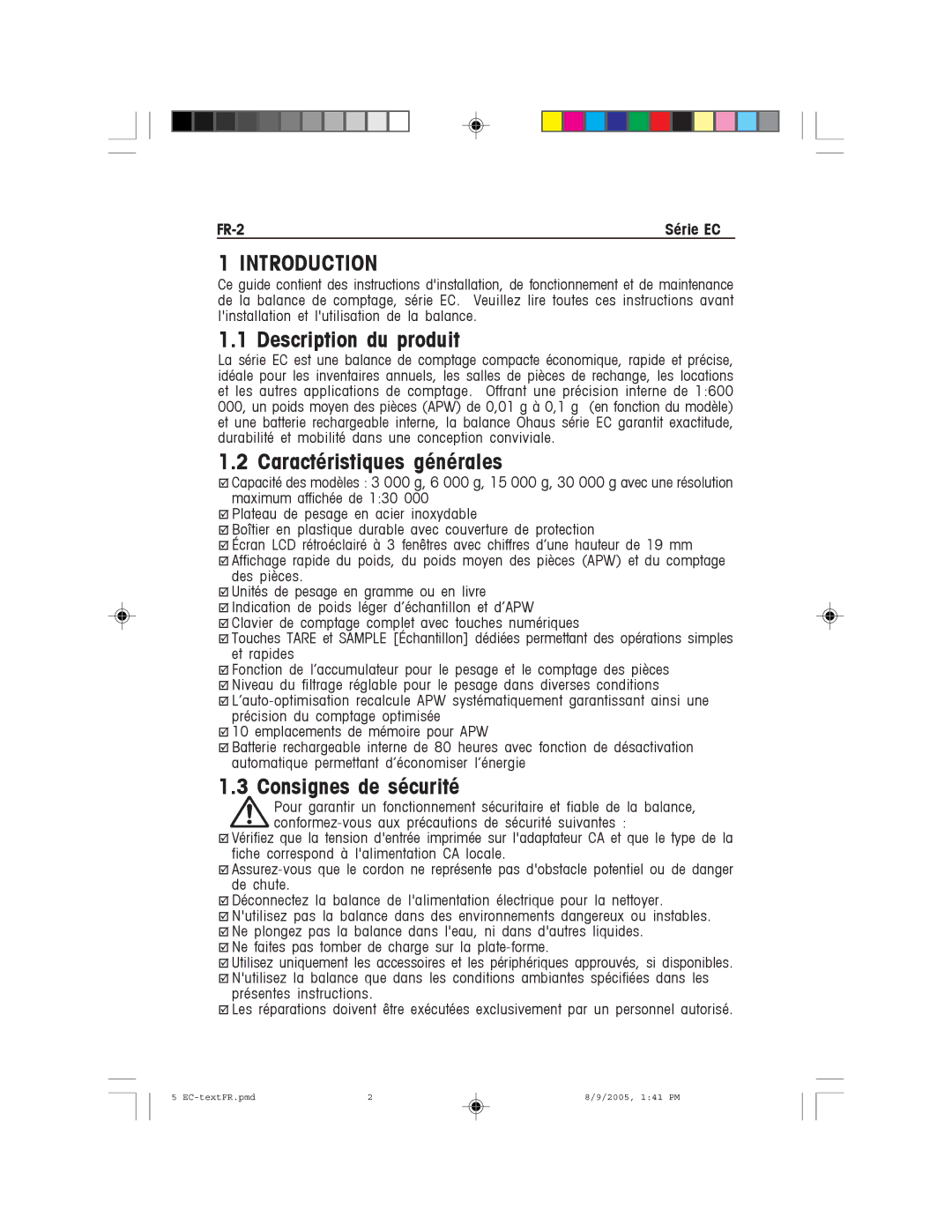 Recoton/Advent EC Series Description du produit, Caractéristiques générales, Consignes de sécurité, FR-2 Série EC 