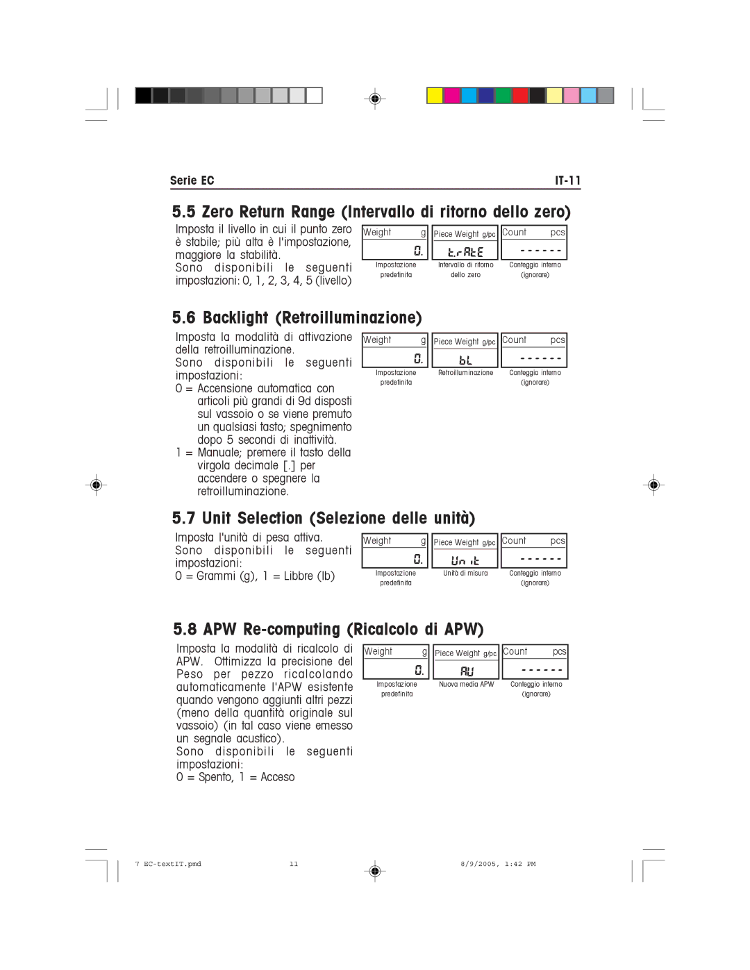 Recoton/Advent EC Series Zero Return Range Intervallo di ritorno dello zero, Backlight Retroilluminazione, Serie EC 