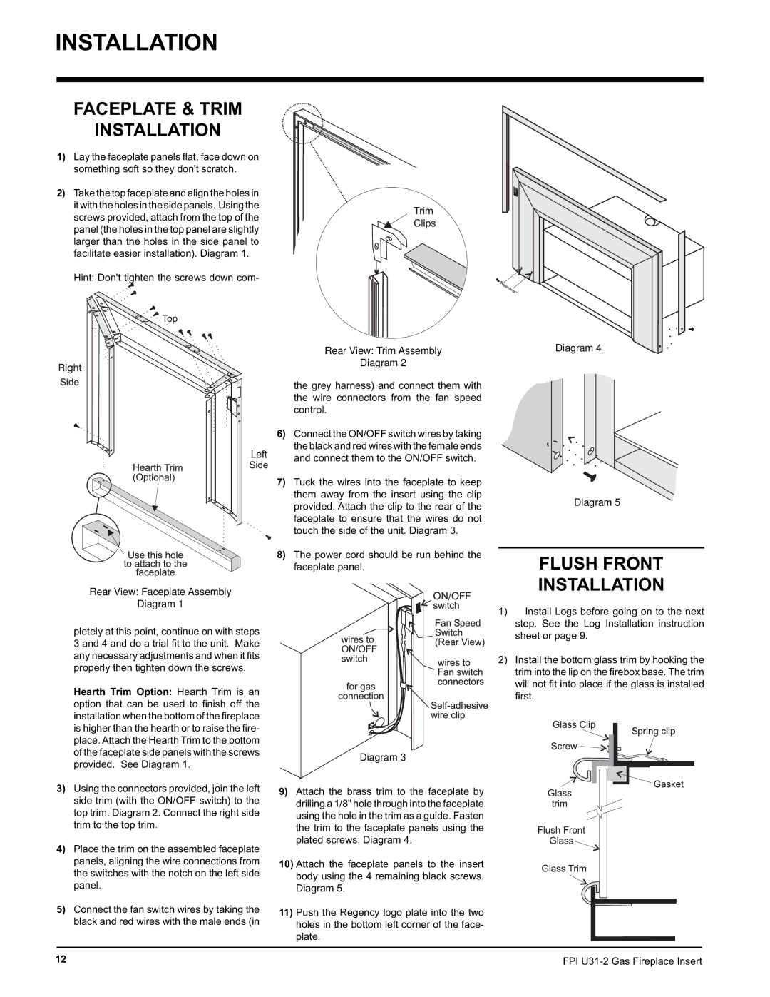 Recoton/Advent U31-NG2, U31-LP2 Faceplate & Trim Installation, Flush Front Installation, Rear View Trim Assembly Diagram 