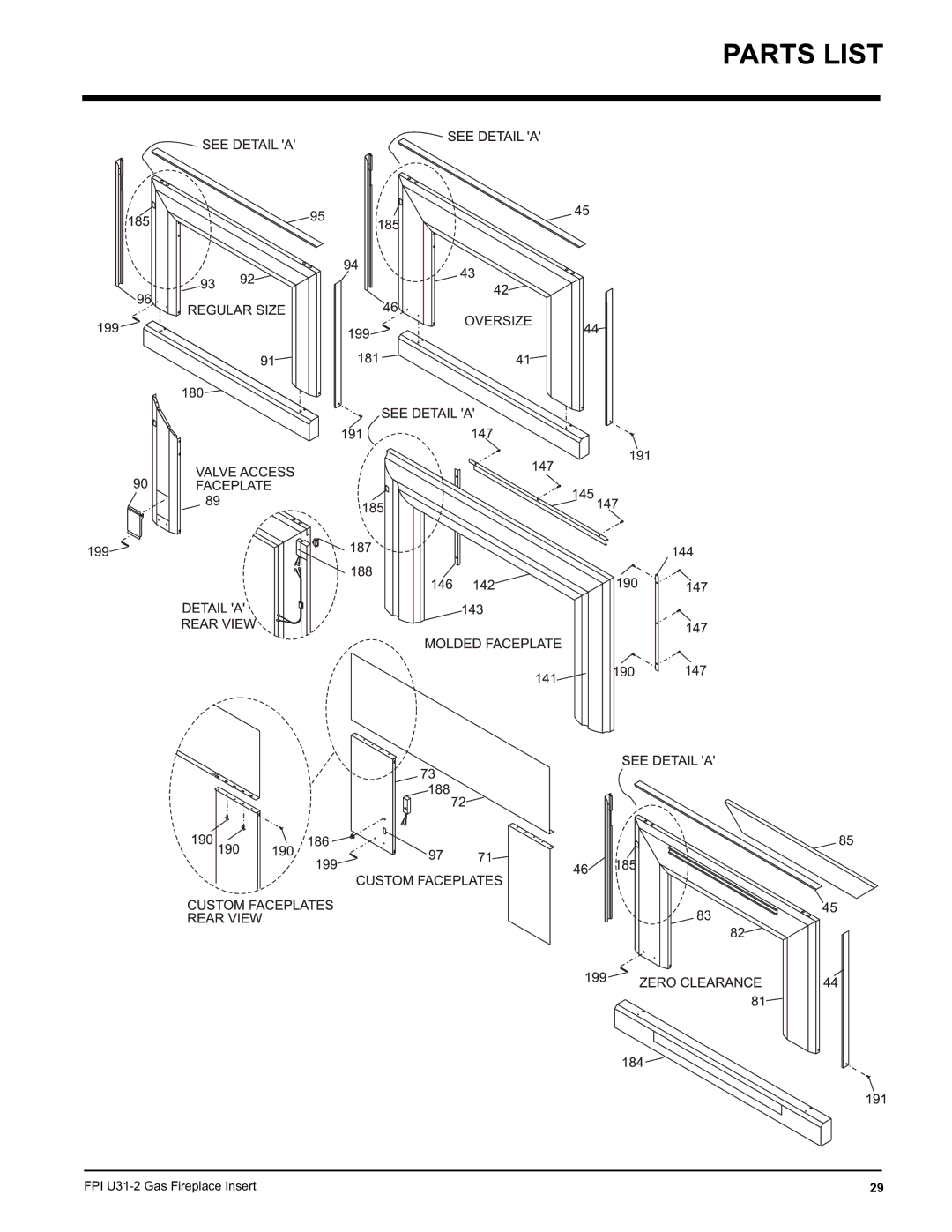 Recoton/Advent U31-LP2, U31-NG2 installation manual Parts List 