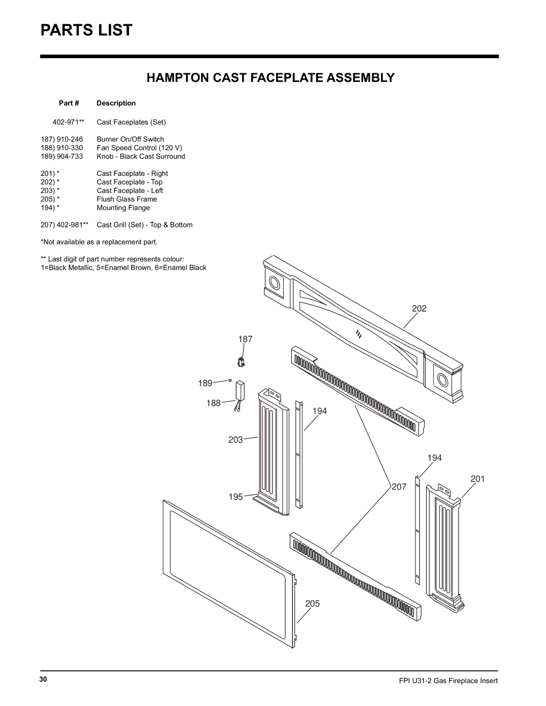 Recoton/Advent U31-NG2, U31-LP2 installation manual Hampton Cast Faceplate Assembly 