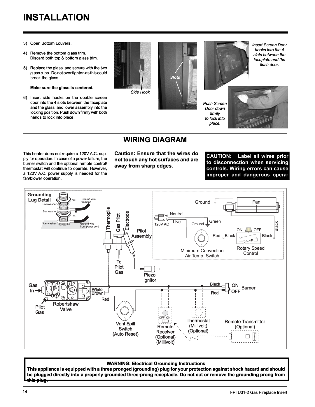Recoton/Advent U31-NG2 Installation, Wiring Diagram, Side Hook, Push Screen Door down ﬁrmly to lock into place, Slots 