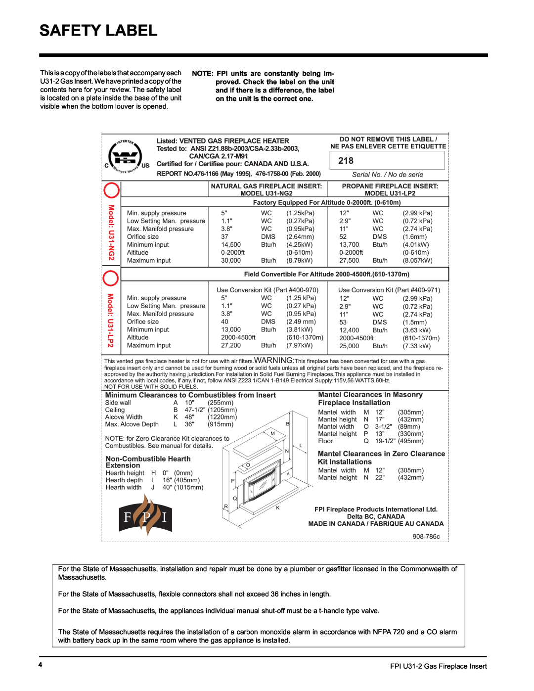 Recoton/Advent U31-NG2, U31-LP2 installation manual Safety Label 