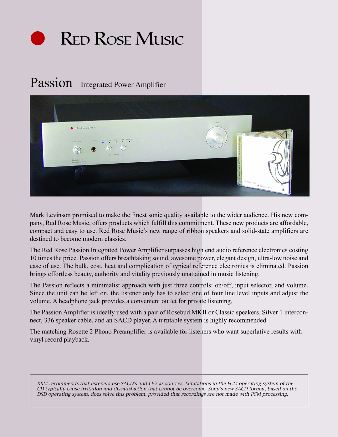 Red Rose Music Affirmation manual RED Rose Music, Passion Integrated Power Amplifier 