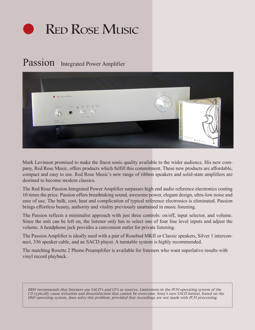 Red Rose Music Affirmation manual Red Rose Music, Passion Integrated Power Amplifier 