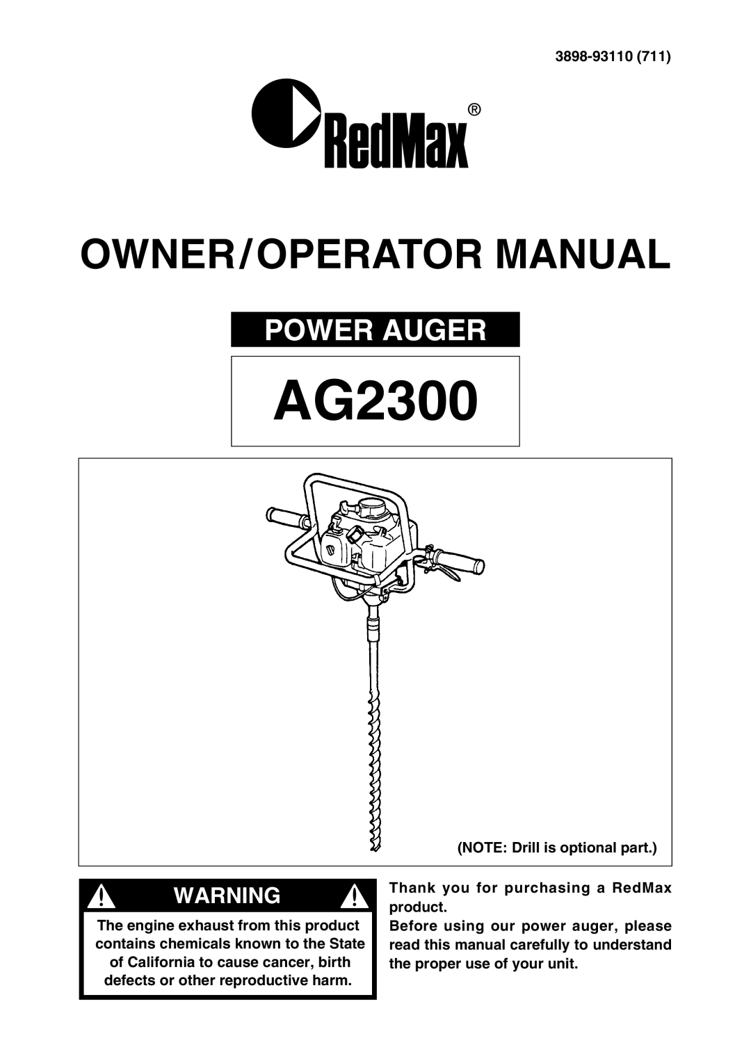 RedMax AG2300 manual 3898-93110 