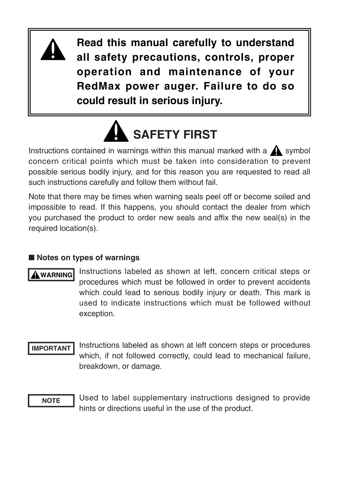 RedMax AG2300 manual Safety First 