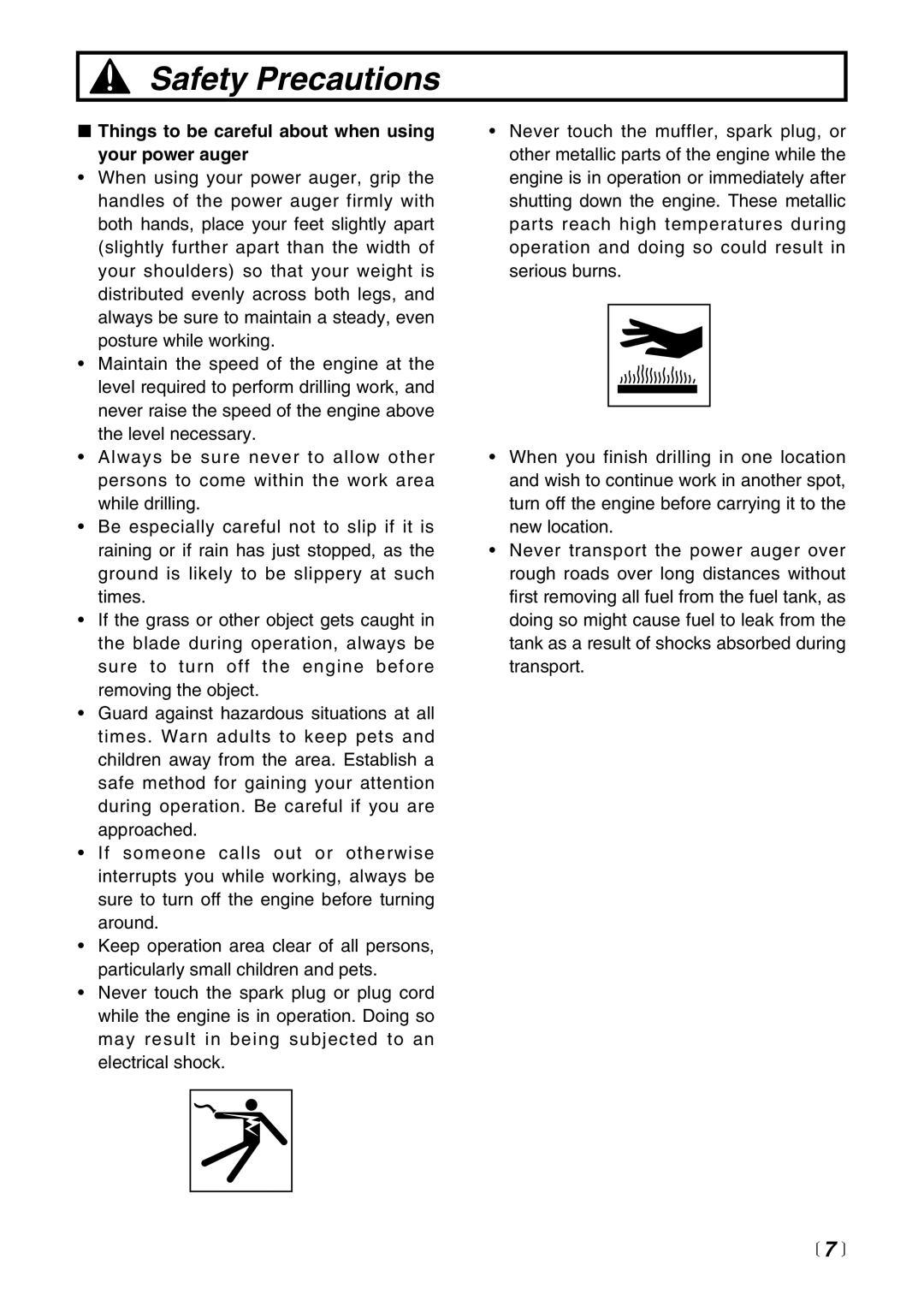 RedMax AG2300 manual Things to be careful about when using your power auger 