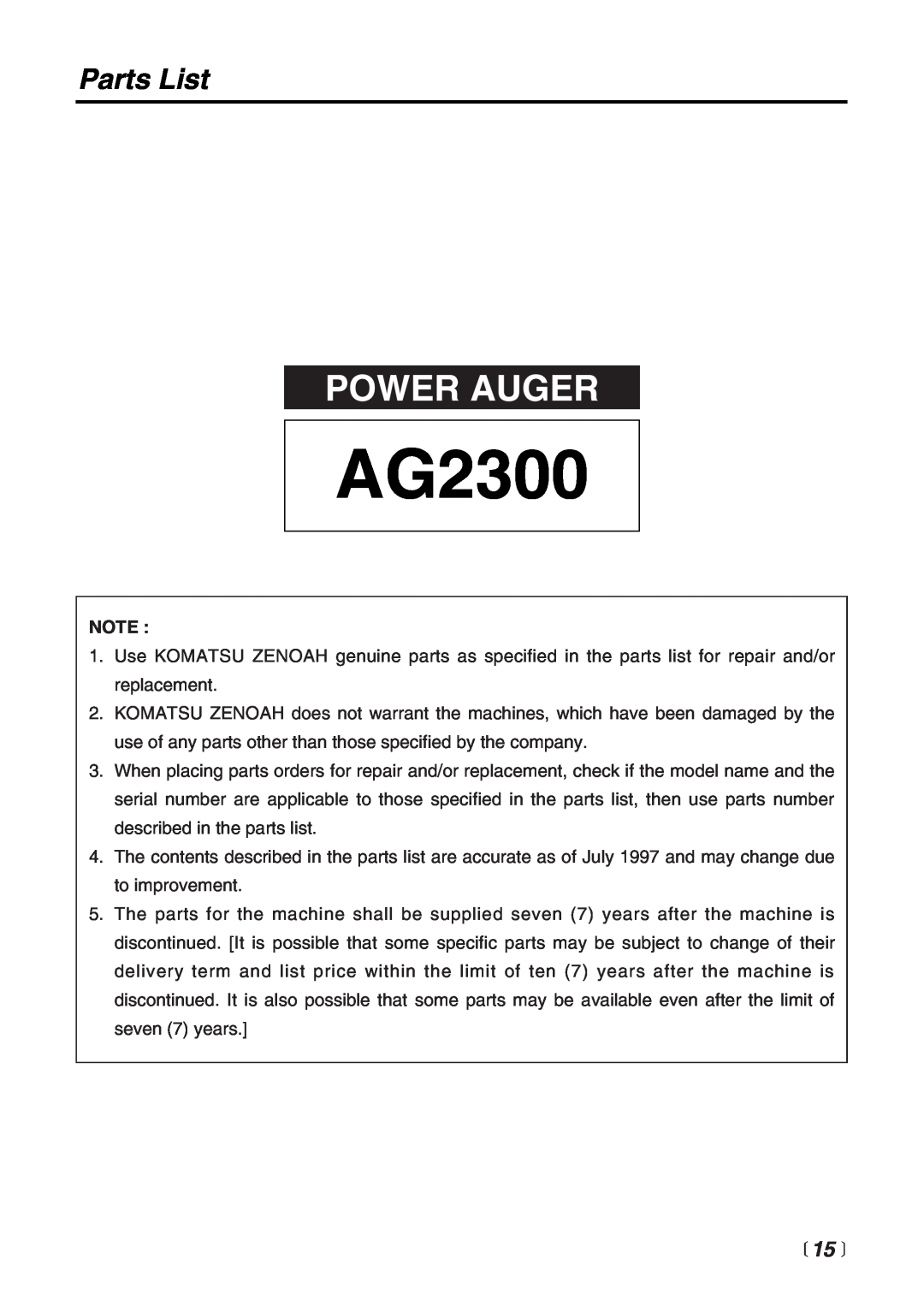 RedMax AG2300 manual Parts List,  15 , Power Auger 