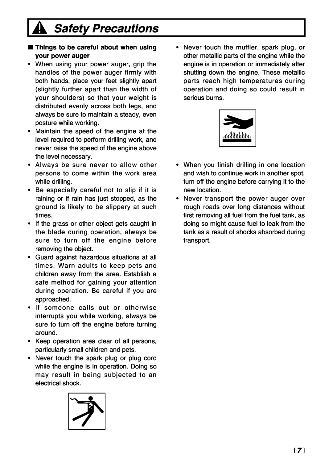 RedMax AG2300 manual  7 , Safety Precautions, Things to be careful about when using your power auger 