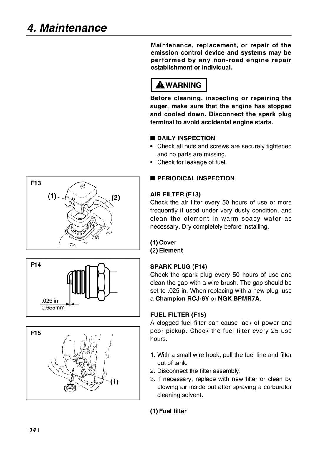 RedMax AG4300 manual Maintenance,  14  