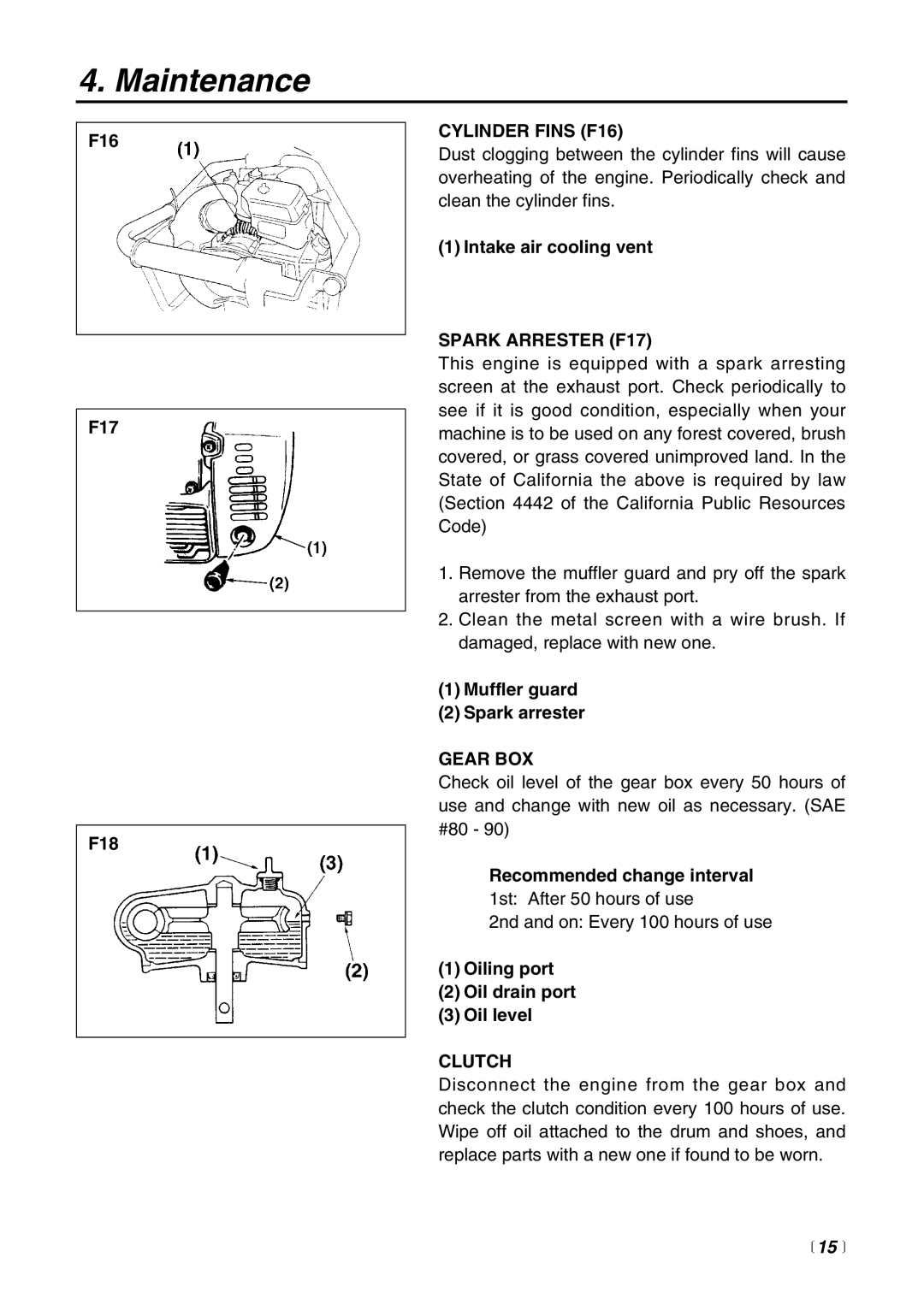 RedMax AG4300 manual Cylinder Fins F16, Spark Arrester F17, Gear BOX, Clutch,  15  