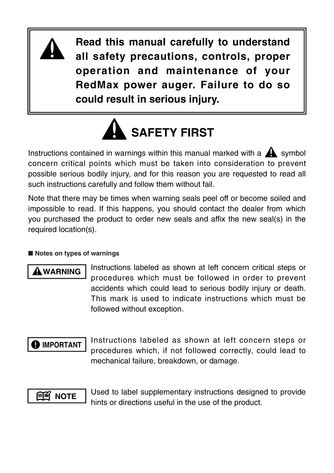 RedMax AG4300 manual Safety First 