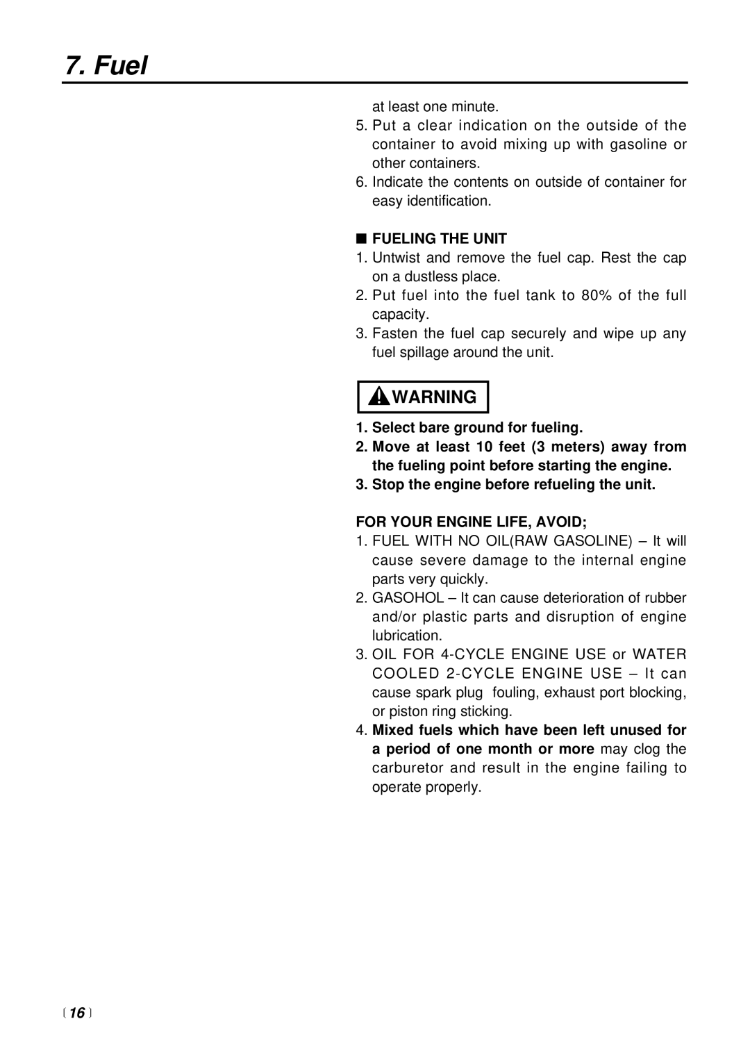 RedMax BC225DL manual Fueling the Unit, For Your Engine LIFE, Avoid, 16  