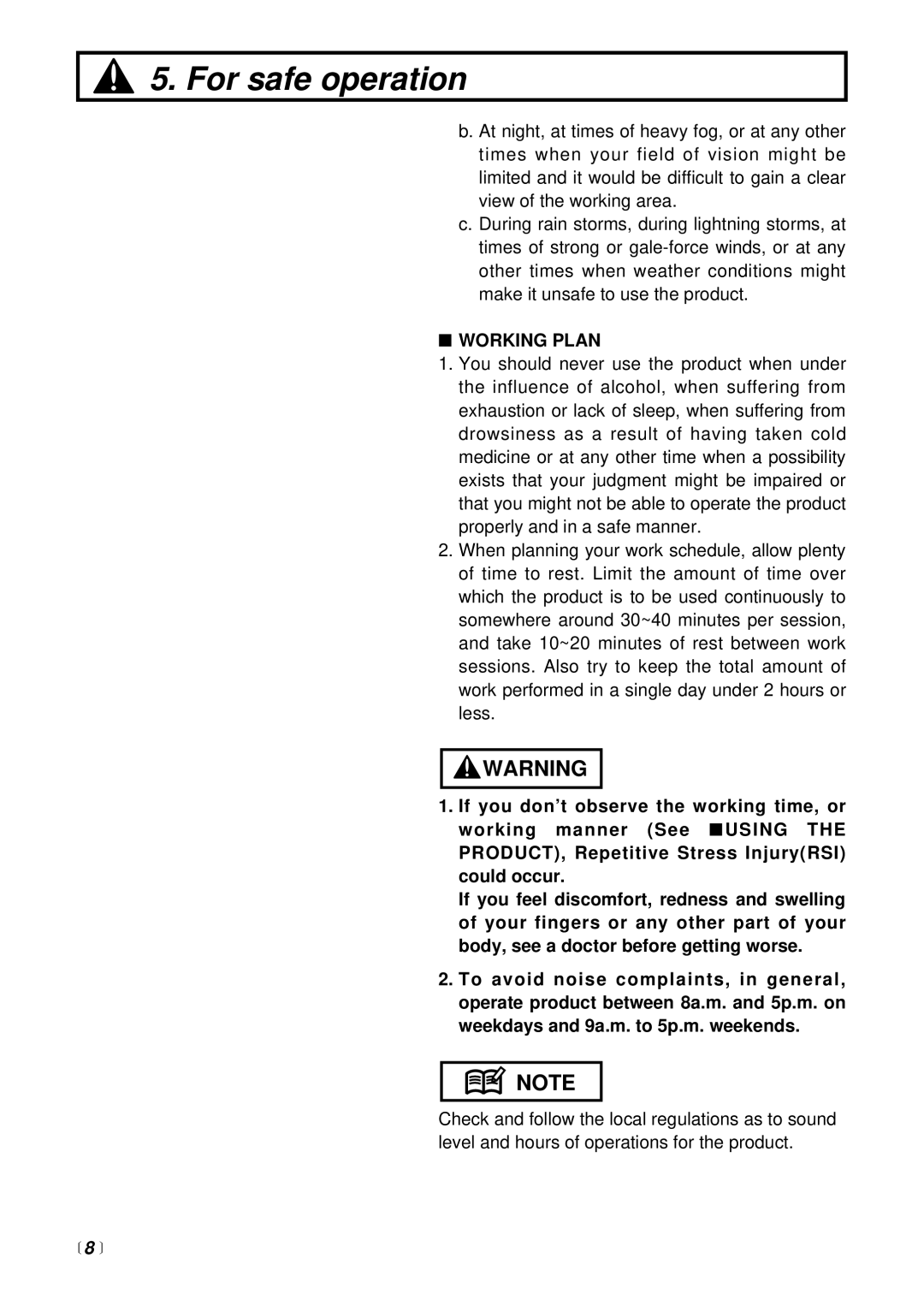 RedMax BC225DL manual Working Plan 