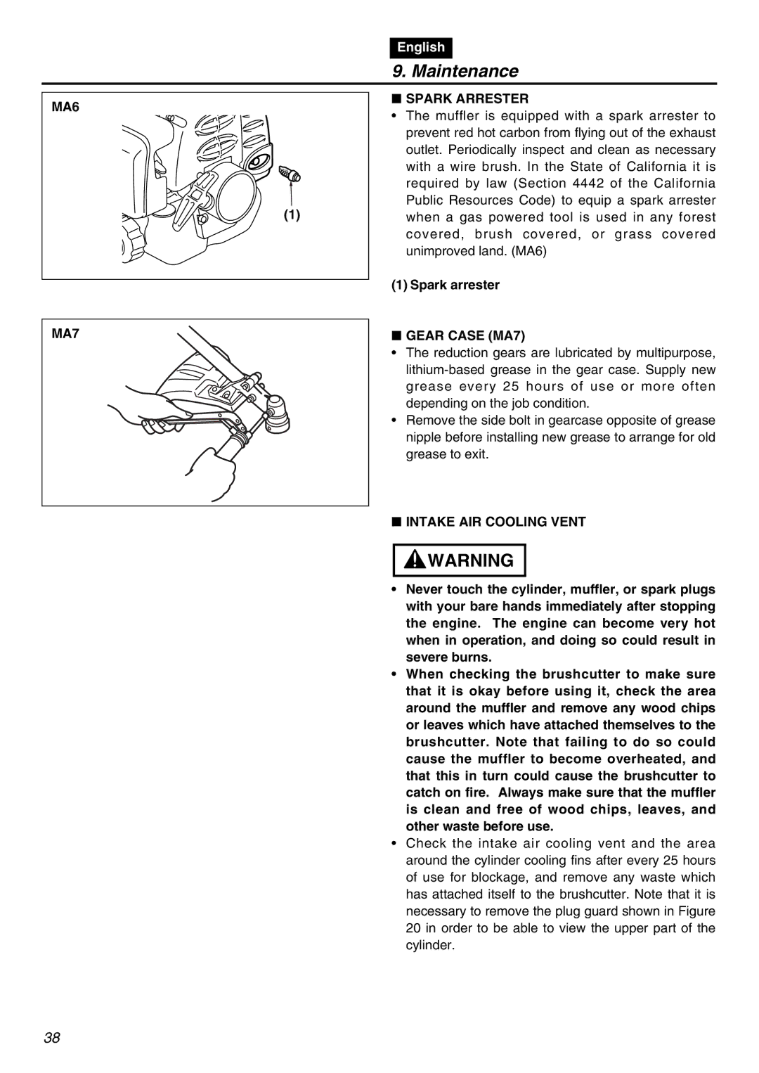 RedMax BC250 manual MA6 MA7 Spark Arrester, Spark arrester, Gear Case MA7, Intake AIR Cooling Vent 