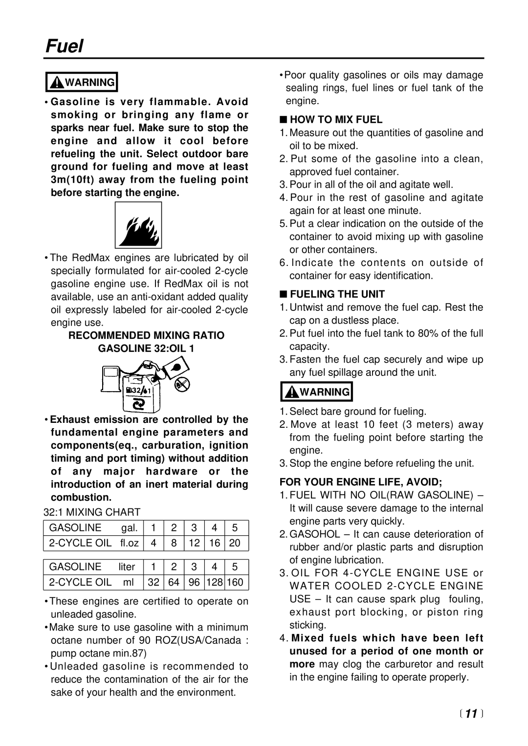 RedMax BC4401DW, BC3401DL manual Fuel,  11  