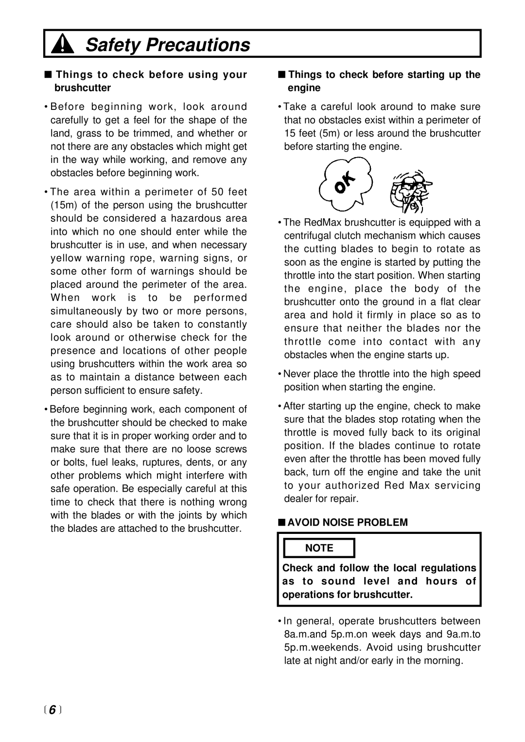 RedMax BC3401DL manual  6 , Things to check before using your brushcutter, Things to check before starting up the engine 