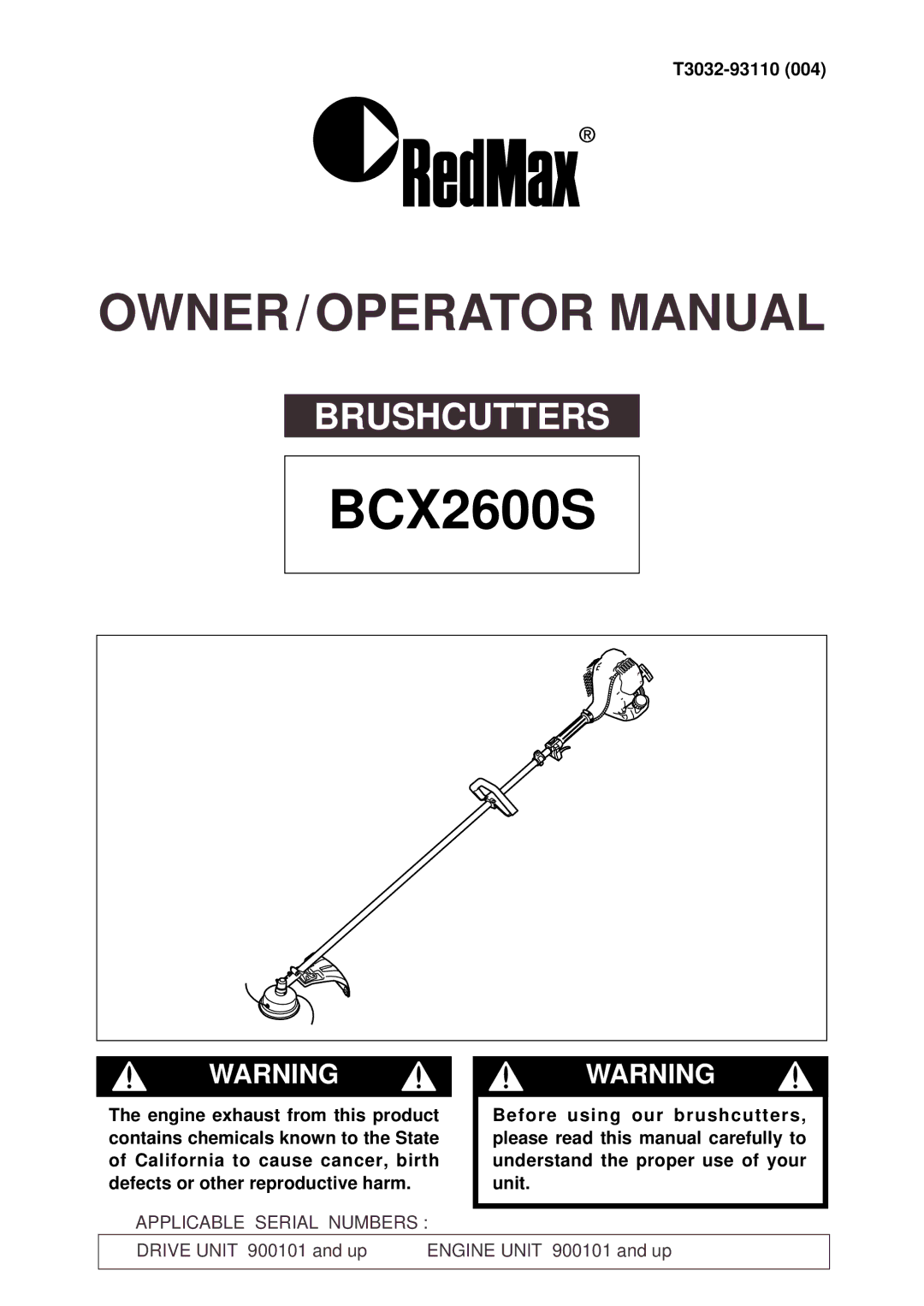 RedMax BCX2600S manual 