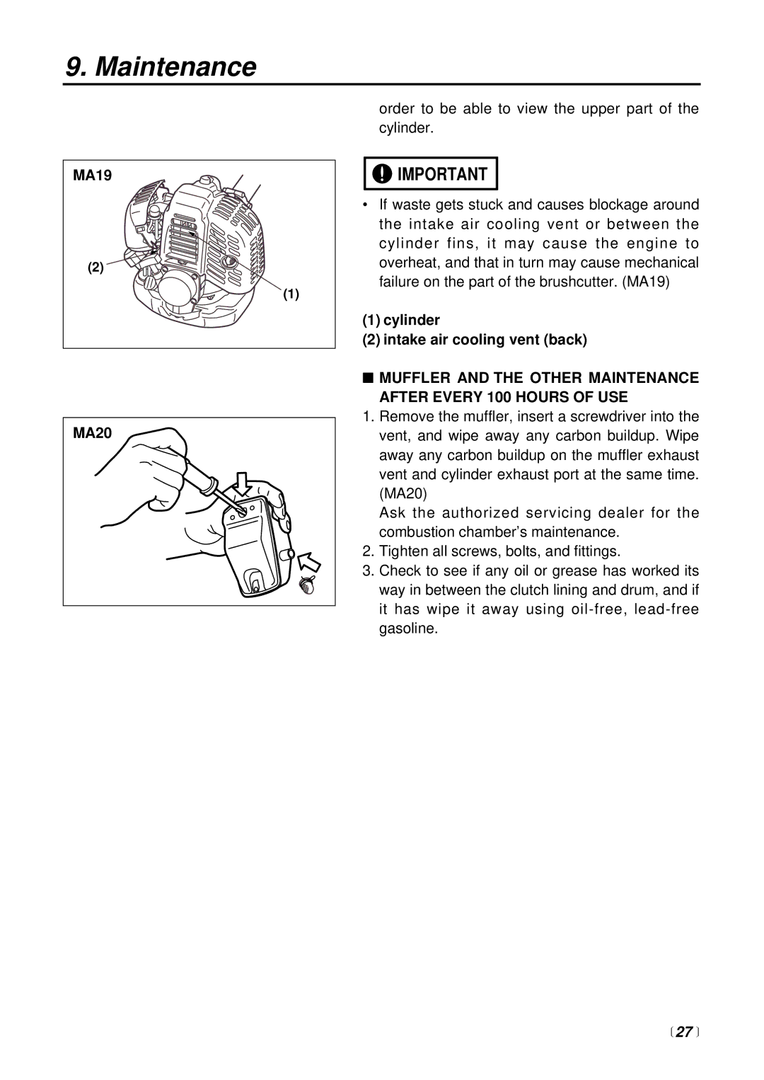 RedMax BCX2600S manual MA19 MA20, Cylinder Intake air cooling vent back 