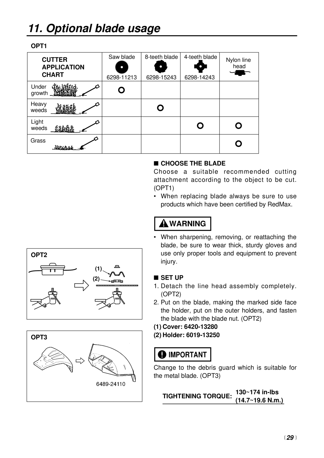 RedMax BCX2600S manual Optional blade usage 