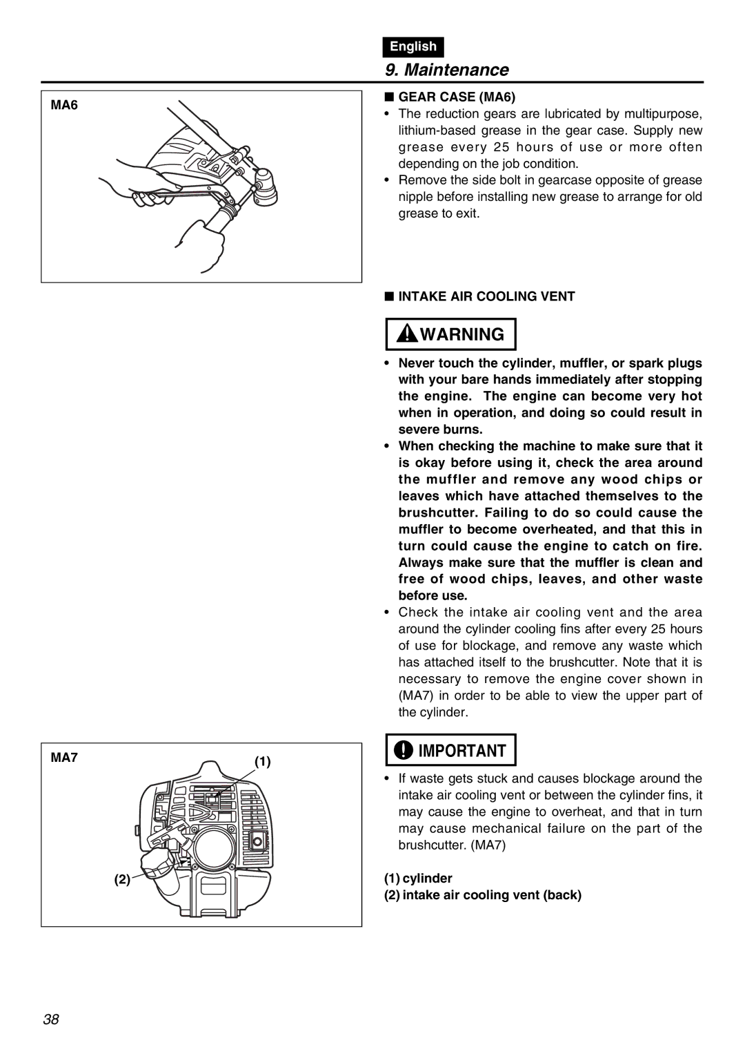 RedMax BCZ2401S-CA manual Gear Case MA6, Intake AIR Cooling Vent, MA7, Cylinder Intake air cooling vent back 