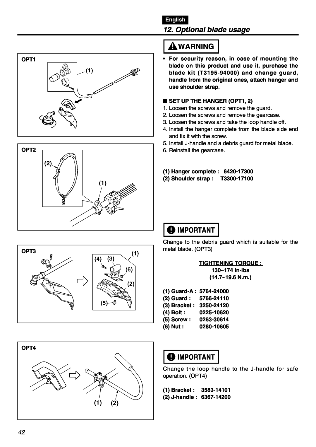 RedMax BCZ2401S-CA manual Optional blade usage, English 
