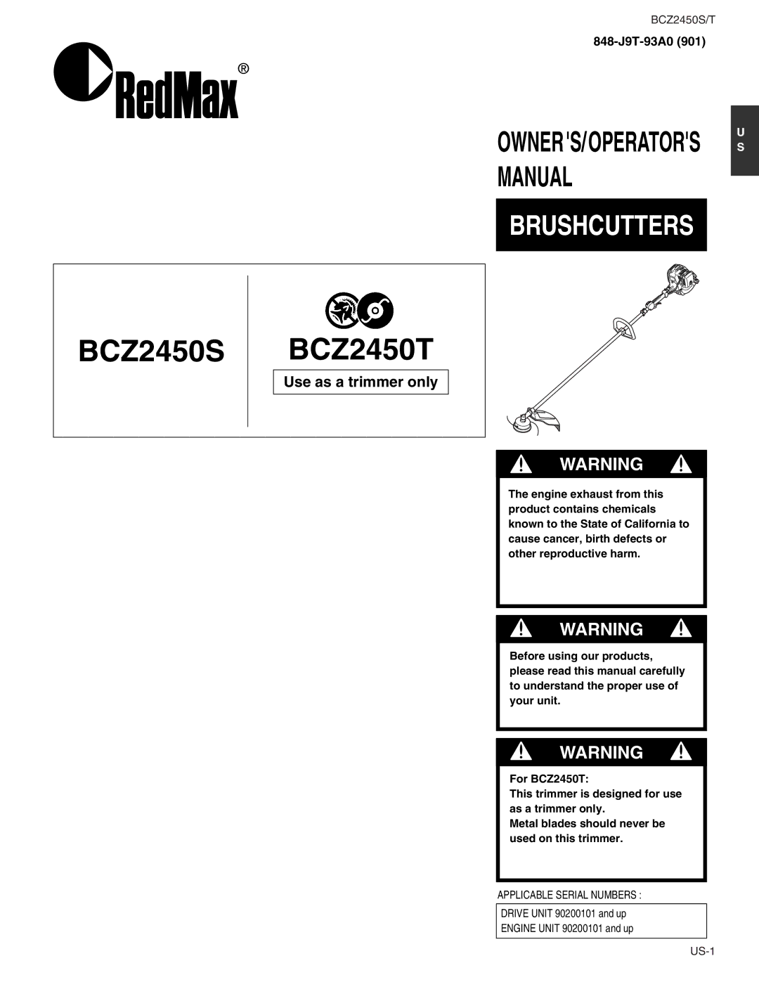 RedMax BCZ2450S, BCZ2450T manual OWNERS/OPERATORS S Manual 