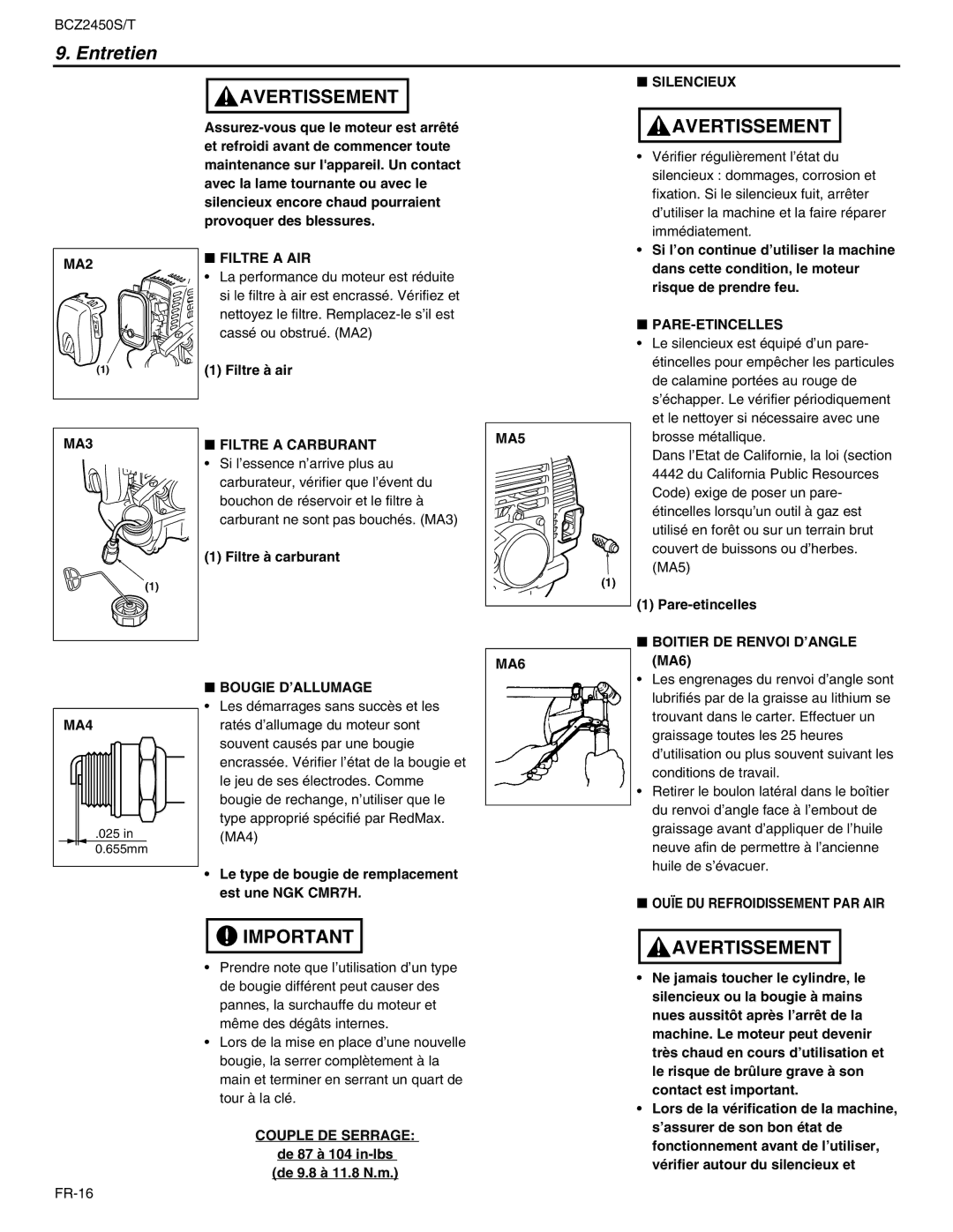 RedMax BCZ2450T, BCZ2450S Silencieux, MA2, Filtre a AIR, Filtre a Carburant, Bougie D’ALLUMAGE MA5 MA6 PARE-ETINCELLES 