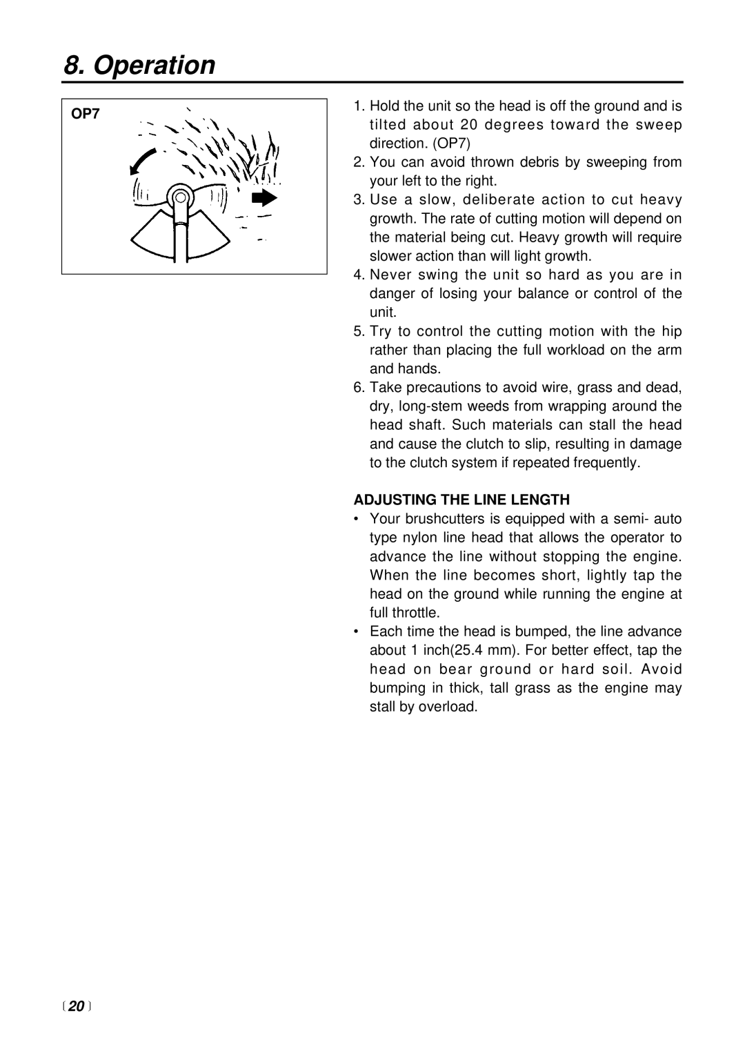 RedMax BCZ2500SW, BCZ2500SU manual OP7, Adjusting the Line Length,  20  