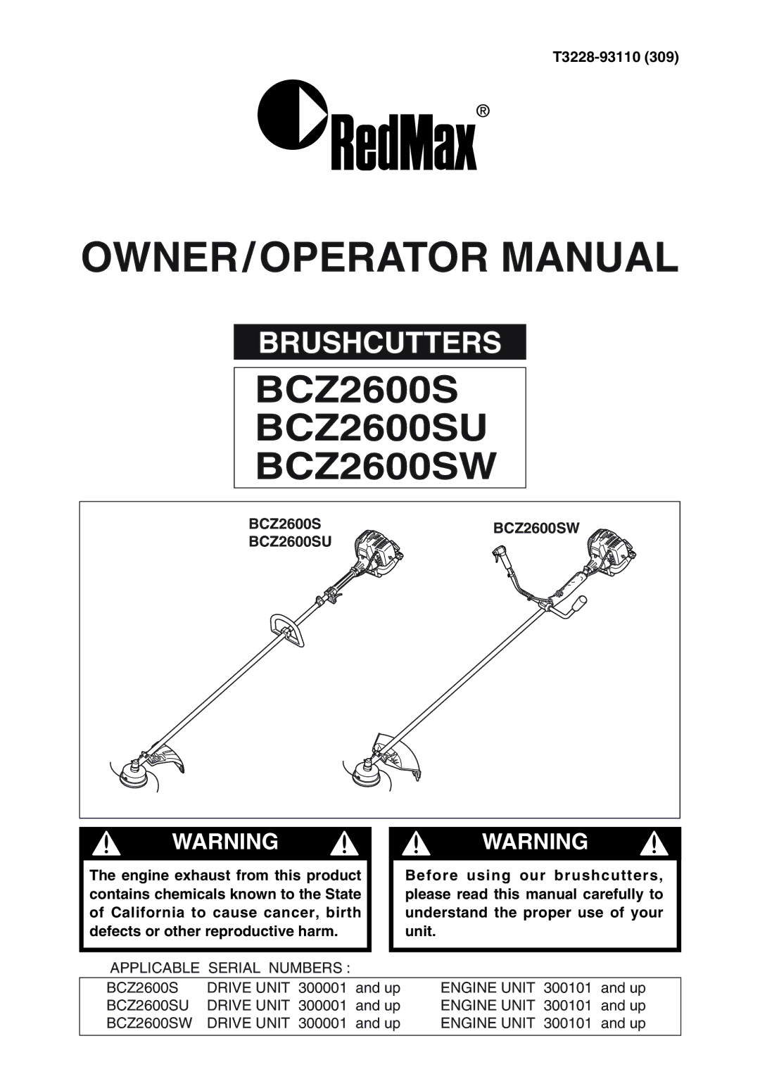 RedMax BCZ2600SW manual BCZ2600SU 