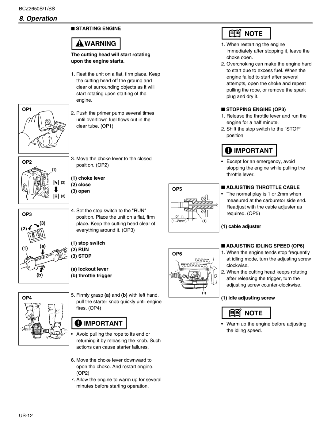 RedMax BCZ2650T, BCZ2650SS manual Operation 