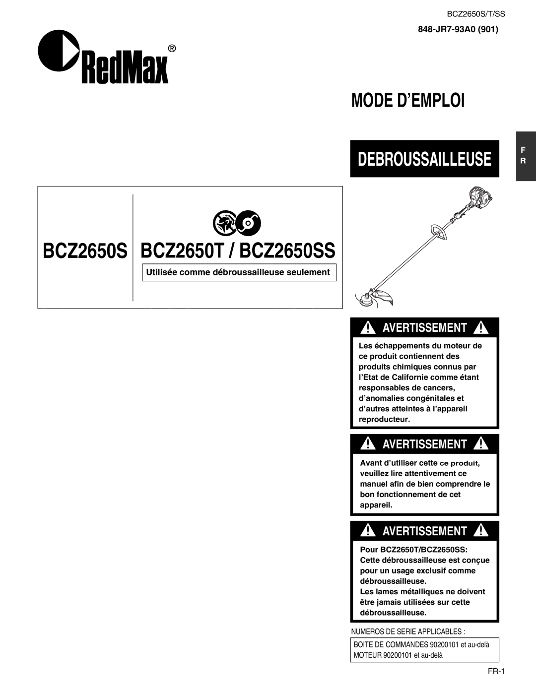 RedMax BCZ2650T, BCZ2650SS manual Mode D’EMPLOI 