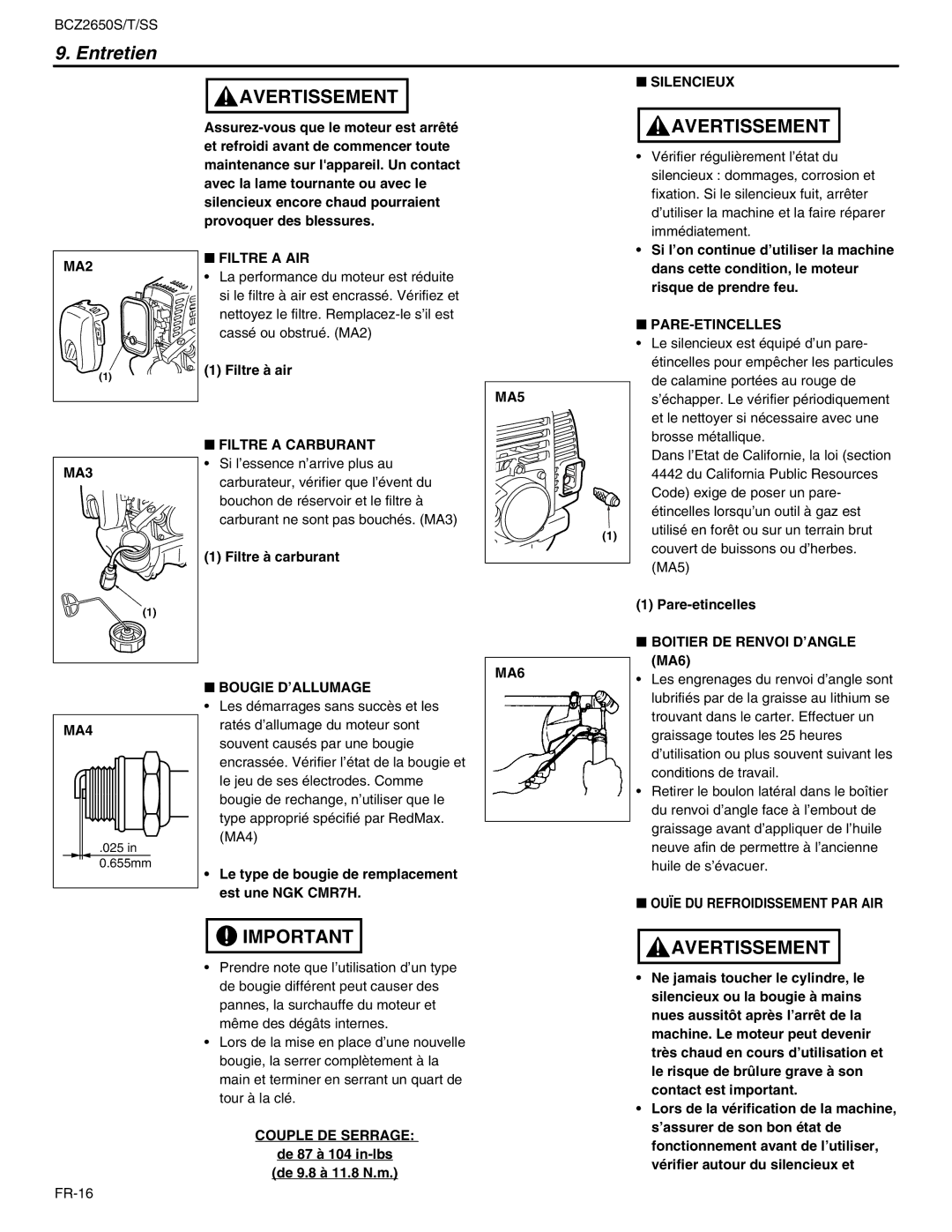 RedMax BCZ2650S, BCZ2650T Silencieux, MA2 Filtre a AIR, Filtre a Carburant, Pare-Etincelles, Boitier DE Renvoi D’ANGLE 