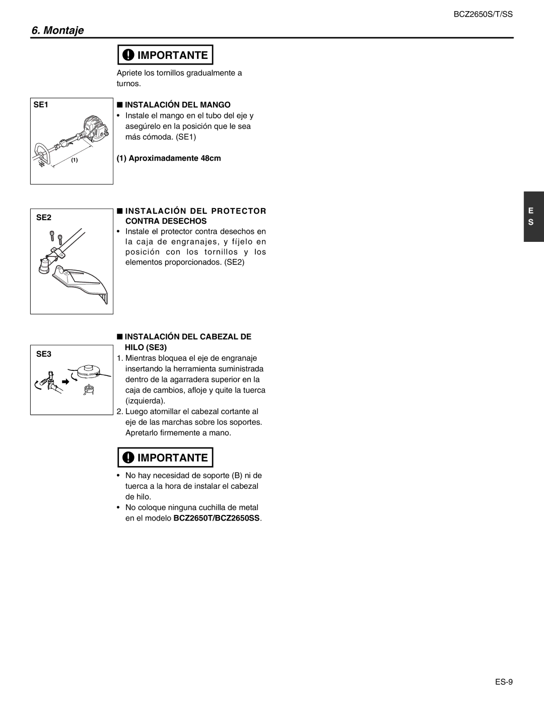 RedMax BCZ2650T, BCZ2650SS manual Montaje 