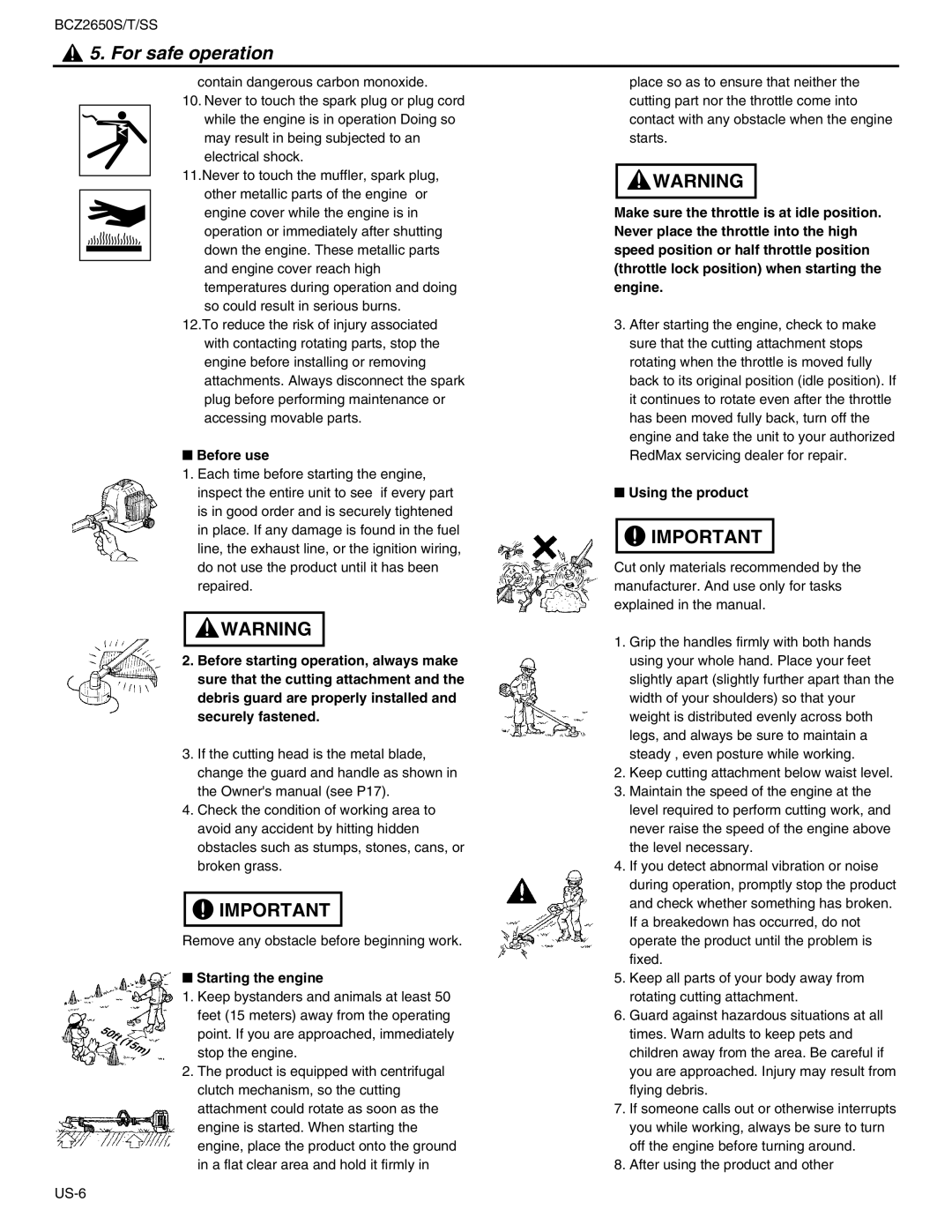 RedMax BCZ2650T, BCZ2650SS manual Before use, Using the product, Starting the engine 