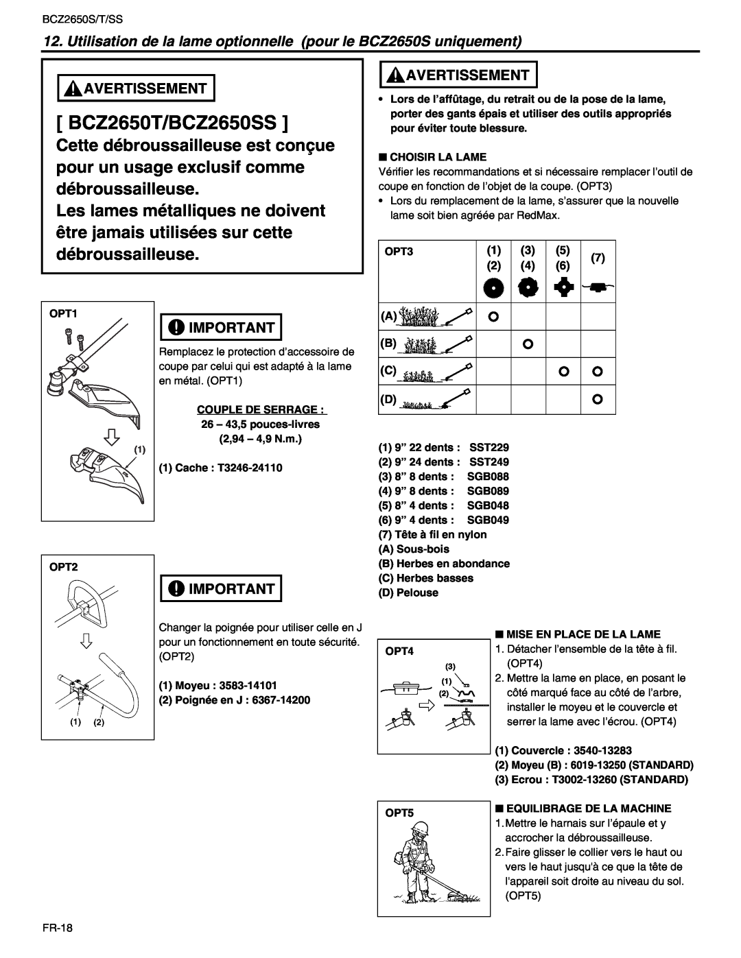 RedMax manual BCZ2650T/BCZ2650SS, Choisir La Lame 