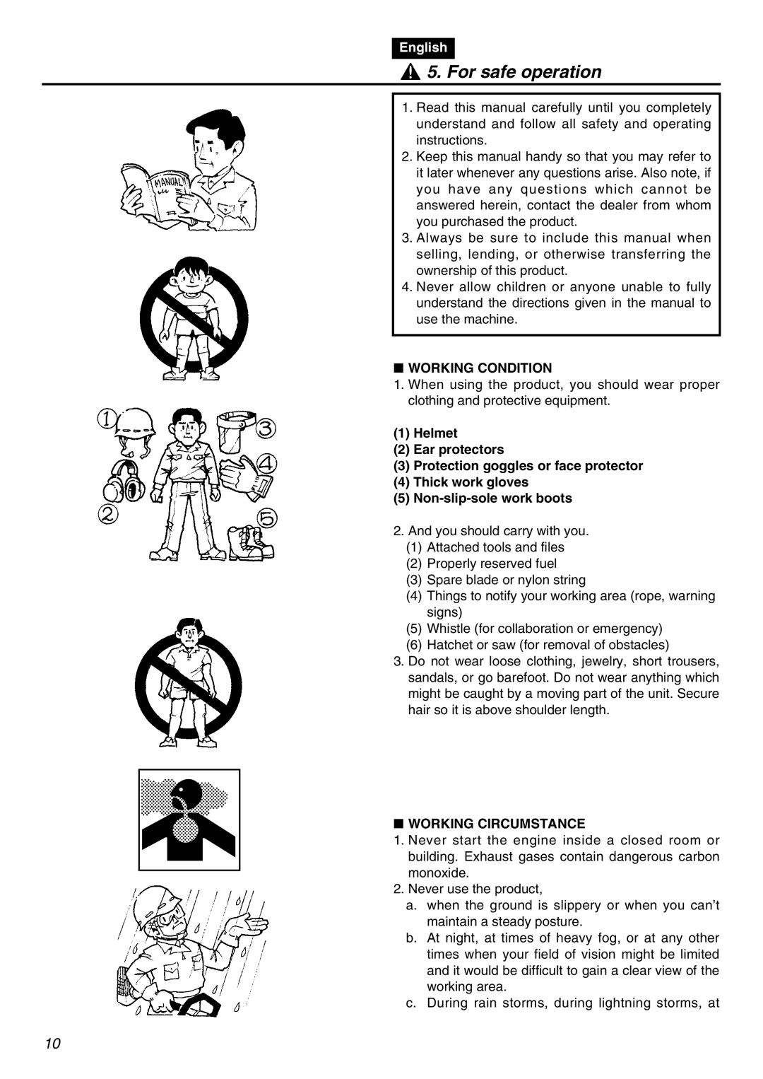 RedMax BCZ3001SW-CA, BCZ3001S-CA manual For safe operation, Working Condition, Working Circumstance 