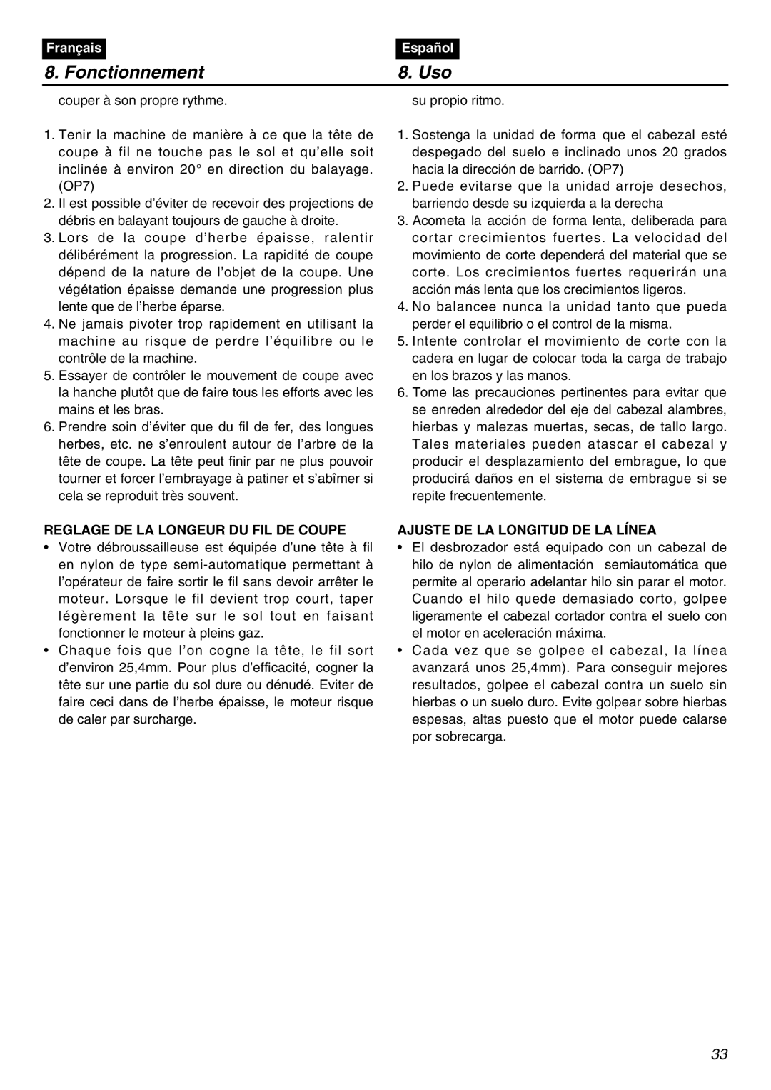 RedMax BCZ3001S-CA, BCZ3001SW-CA manual Reglage DE LA Longeur DU FIL DE Coupe, Ajuste DE LA Longitud DE LA Línea 