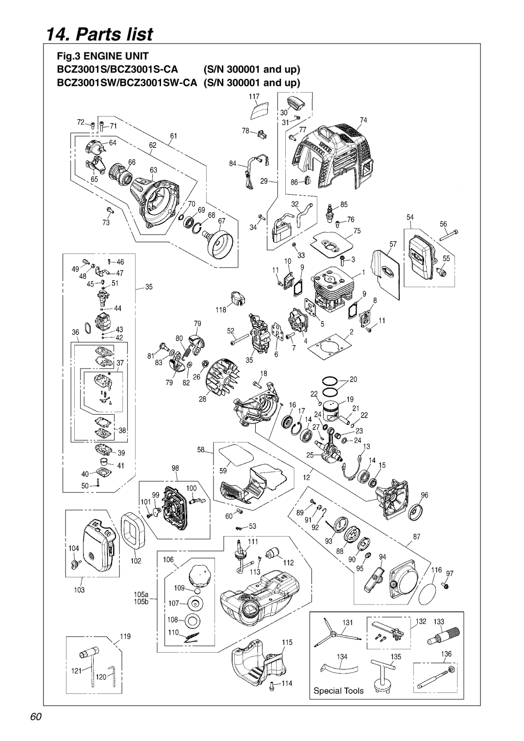 RedMax BCZ3001SW-CA, BCZ3001S-CA manual Parts list 