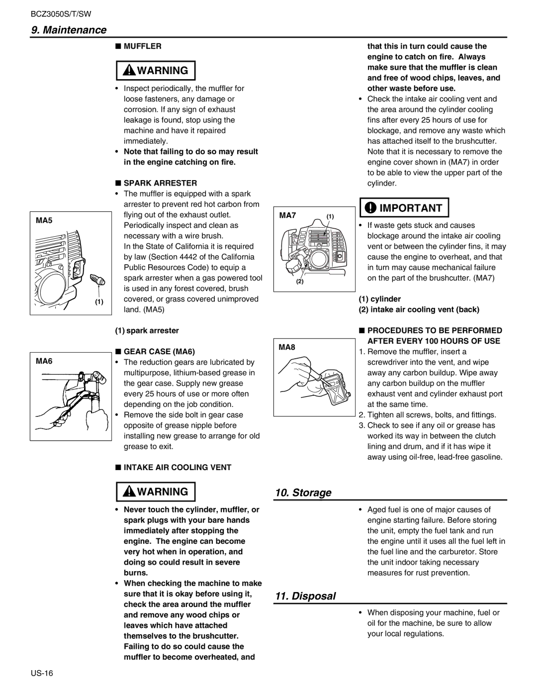 RedMax BCZ3050SW, BCZ3050T manual Storage, Disposal 